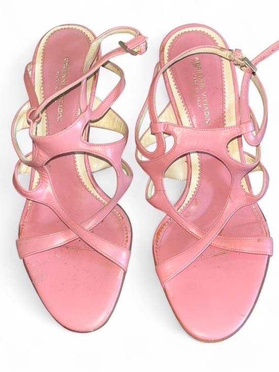 Adrienne Vittadini Shoes - Pink Leather Cutout Sandals